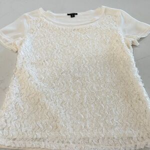 Ann Taylor White Textured Short Sleeve Top